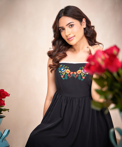 Embroidered Black Dress